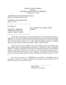UNITED STATES OF AMERICA Before the SECURITIES AND EXCHANGE COMMISSION Washington, D.C[removed]ADMINISTRATIVE PROCEEDINGS RULINGS Release No[removed]November 12, 2014
