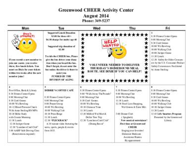 Greenwood CHEER Activity Center August 2014 Phone: [removed]Mon  Tue