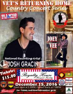 VET’S RETURNING HOME Country Concert Series With Special Guest:  JOEY