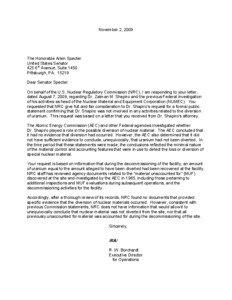 G20090508/LTR[removed]EDATS: SECY[removed]Ltr. Senator Arlen Specter re: Concerns Documentation and References that Damaged Professional Reputation of Constituent (LETTER).