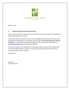March 1, 2015  Re: Request for Proposal to Lease Good Hill Farm