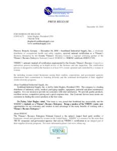A DRUG-FREE WORKPLACE  PRESS RELEASE December 10, 2010  FOR IMMEDIATE RELEASE