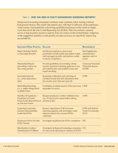 Table 1  Who Can Rein in Faulty Background Screening Reports? Background screening companies routinely make mistakes when issuing criminal background checks. The result? Job seekers pay with their livelihood, while emp