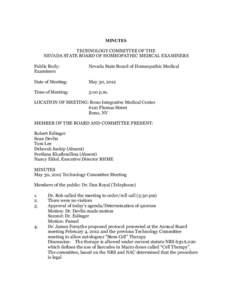 MINUTES TECHNOLOGY COMMITTEE OF THE NEVADA STATE BOARD OF HOMEOPATHIC MEDICAL EXAMINERS Public Body: Examiners