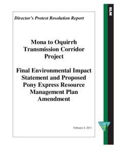 Director’s Protest Resolution Report  Mona to Oquirrh Transmission Corridor Project Final Environmental Impact