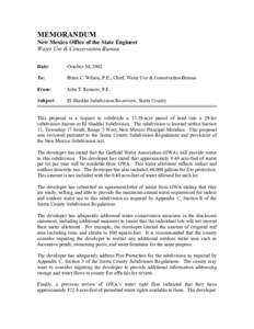 MEMORANDUM New Mexico Office of the State Engineer Water Use & Conservation Bureau Date:  October 30, 2002