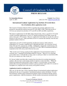 CGS press release[removed]International Graduate Admissions report Phase I: Applications