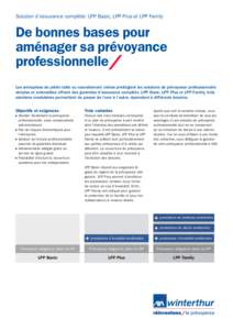 Solution d’assurance complète: LPP Basic, LPP Plus et LPP Family  De bonnes bases pour aménager sa prévoyance professionnelle Les entreprises de petite taille ou nouvellement créées privilégient les solutions de 