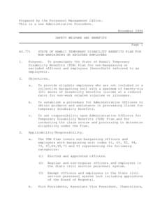 Prepared by the Personnel Management Office. This is a new Administrative Procedure. November 1986 SAFETY WELFARE AND BENEFITS Page 1 A9.771