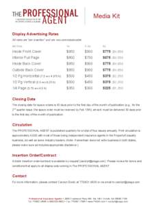 Media Kit Display Advertising Rates All rates are “per insertion” and are non-commissionable Ad Size  1x
