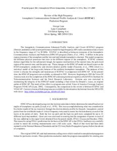 Preprint paper 2B-1, Ionospheric Effects Symposium, Alexandria VA USA , May 3-5 ,2005  Review of the High Frequency Ionospheric Communications Enhanced Profile Analysis & Circuit (ICEPAC) Prediction Program George Lane