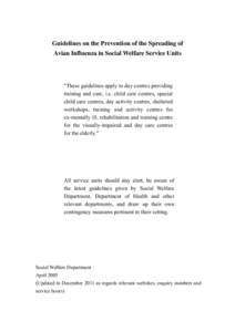 Guidelines on the Prevention of the Spreading of Avian Influenza in Social Welfare Service Units 