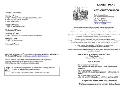 4.  LIDGETT PARK METHODIST CHURCH  CHURCH ACTIVITIES