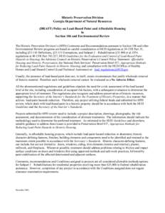 Historic Preservation Division Georgia Department of Natural Resources (DRAFT) Policy on Lead-Based Paint and Affordable Housing in Section 106 and Environmental Review The Historic Presrvation Division’s (HPD) Comment