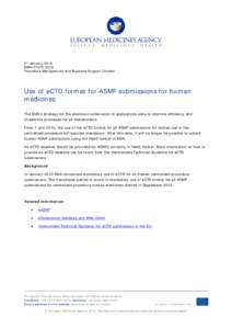 Mandatory eCTD for Human centralised procedure ASMF submissions - Statement of Intent