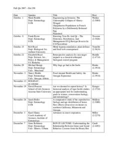 Fall Qtr 2007 – Ent 250 Date October 1 Speaker Mark Hoddle