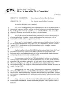 American Model United Nations  General Assembly First Committee GA First/I/1 SUBJECT OF RESOLUTION: