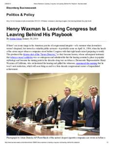 [removed]Henry Waxman Is Leaving Congress but Leaving Behind His Playbook - Businessweek Bloomberg Businessweek