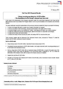 PSA Peugeot Citroën / Faurecia / Peugeot / Citroën / Income statement / TACO Faurecia Design Center / Transport / PSA Group / Automotive industry