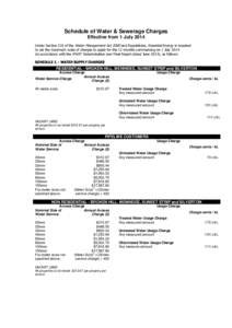 Schedule of Water & Sewerage Charges Effective from 1 July 2014 Under Section 310 of the Water Management Act 2000 and Regulations, Essential Energy is required to set the maximum scale of charges to apply for the 12 mon