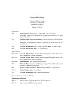 Robert Goulding Program of Liberal Studies University of Notre Dame Notre Dame, IN[removed]January 13, 2012 E DUCATION