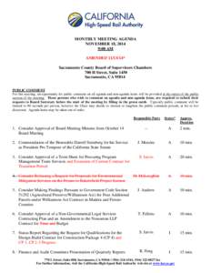 MONTHLY MEETING AGENDA NOVEMBER 18, 2014 9:00 AM AMENDED[removed]* Sacramento County Board of Supervisors Chambers 700 H Street, Suite 1450