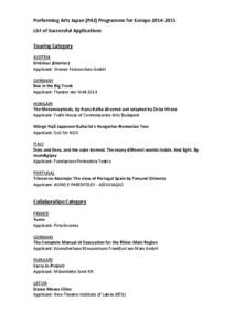 Performing Arts Japan (PAJ) Programme for Europe[removed]List of Successful Applications Touring Category AUSTRIA Intérieur (Interior) Applicant: Wiener Festwochen GmbH