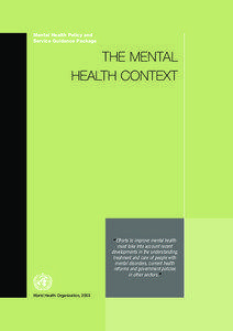 Mental Health Policy and Service Guidance Package