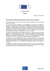 COMISIÓN EUROPEA  MEMO Bruselas, 21 Enero[removed]Declaración del Vicepresidente Rehn sobre España