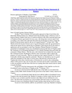 Southern Campaigns American Revolution Pension Statements & Rosters Pension application of Matthew Clark R2004 Transcribed by Will Graves  f21VA