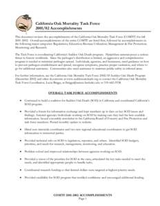 ACCOMPLISHMENTS OF THE CALIFORNIA OAK MORTALITY TASK FORCE REGULATIONS COMMITTEE FOR 2002