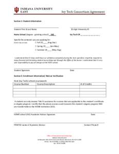 Ivy Tech Consortium Agreement  Section 1: Student Information SECTION I: STUDENT INFORMATION (PLEASE PRINT)