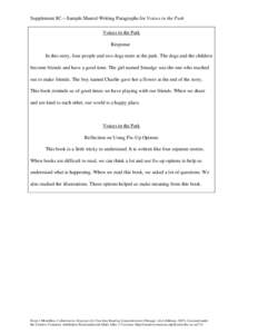 Supplement 8C—Sample Shared-Writing Paragraphs for Voices in the Park Voices in the Park Response In this story, four people and two dogs meet at the park. The dogs and the children become friends and have a good time.