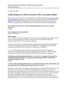 ASHG Response to NIH on Genome-Wide Association Studies (GWAS)