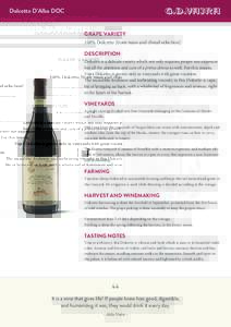 Dolcetto D’Alba DOC GRAPE VARIETY 100% Dolcetto [from mass and clonal selection] DESCRIPTION Dolcetto is a delicate variety which not only requires proper sun exposure