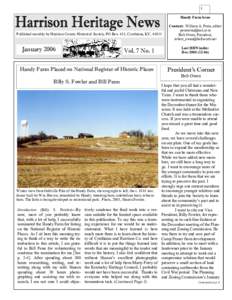 1 Handy Farm Issue Published monthly by Harrison County Historical Society, PO Box 411, Cynthiana, KY, January 2006