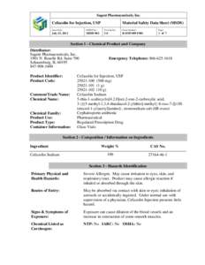 Sagent Pharmaceuticals, Inc.  Cefazolin for Injection, USP Material Safety Data Sheet (MSDS)