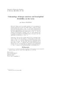 Journal de Th´eorie des Nombres de Bordeaux), 327–334 Cohomology of integer matrices and local-global divisibility on the torus par Marco ILLENGO