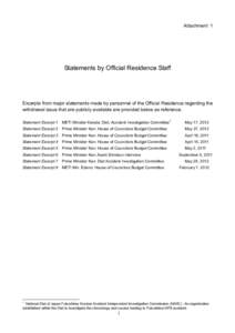 Attachment 1  Statements by Official Residence Staff Excerpts from major statements made by personnel of the Official Residence regarding the withdrawal issue that are publicly available are provided below as reference.