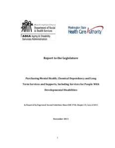 Report to the Legislature  Purchasing Mental Health, Chemical Dependency and Long Term Services and Supports, Including Services for People With Developmental Disabilities