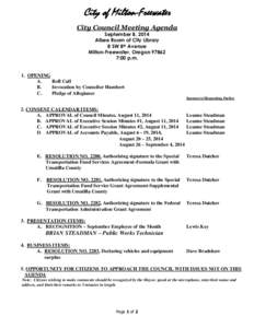 City of Milton-Freewater City Council Meeting Agenda September 8, 2014 Albee Room of City Library 8 SW 8th Avenue Milton-Freewater, Oregon 97862