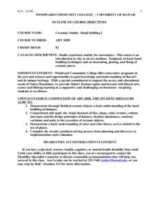 Art 105B  1 WINDWARD COMMUNITY COLLEGE – UNIVERSITY OF HAWAII OUTLINE OF COURSE OBJECTIVES