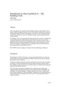 Introduction to what is political #1 – The Reading Circle Jaana Kokko [removed]  Abstract