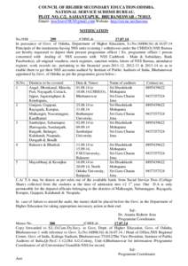 COUNCIL OF HIGHER SECONDARY EDUCATION:ODISHA. NATIONAL SERVICE SCHEME BUREAU. PLOT NO. C/2, SAMANTAPUR, BHUBANESWAR : [removed]Email- [removed] Website- http://ori.nic.in/chseonss NOTIFICATION No.NSS ________