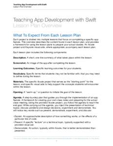 Teaching App Development with Swift  Lesson Plan Overview Teaching App Development with Swift