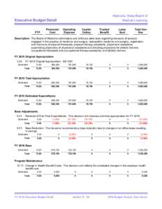 Medicine, State Board of Medical Licensing Executive Budget Detail  FTP