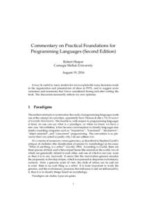 Commentary on Practical Foundations for Programming Languages (Second Edition) Robert Harper Carnegie Mellon University August 19, 2016