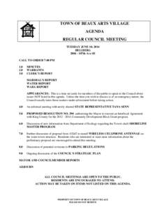 TOWN OF BEAUX ARTS VILLAGE AGENDA REGULAR COUNCIL MEETING TUESDAY JUNE 10, 2014 HILLBERG[removed]107th Ave SE