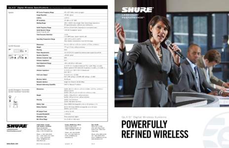 QLX-D™ Digital Wireless Specifications System (Note: All specifications are subject to change.)  RF Carrier Frequency Range	470–937.5 MHz, varies by region
