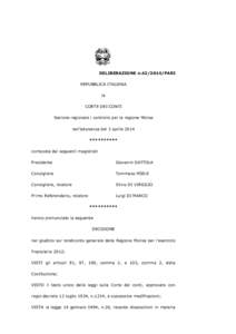 DELIBERAZIONE n[removed]PARI REPUBBLICA ITALIANA la CORTE DEI CONTI Sezione regionale i controllo per la regione Molise nell’adunanza del 3 aprile 2014